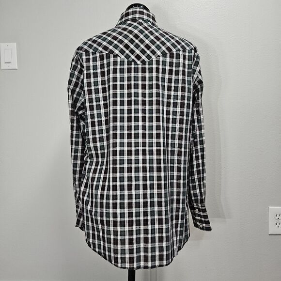 Wrangler Vintage Western Pearl Snap Plaid Button Up Men's Medium Red Green Black - Picture 4 of 10